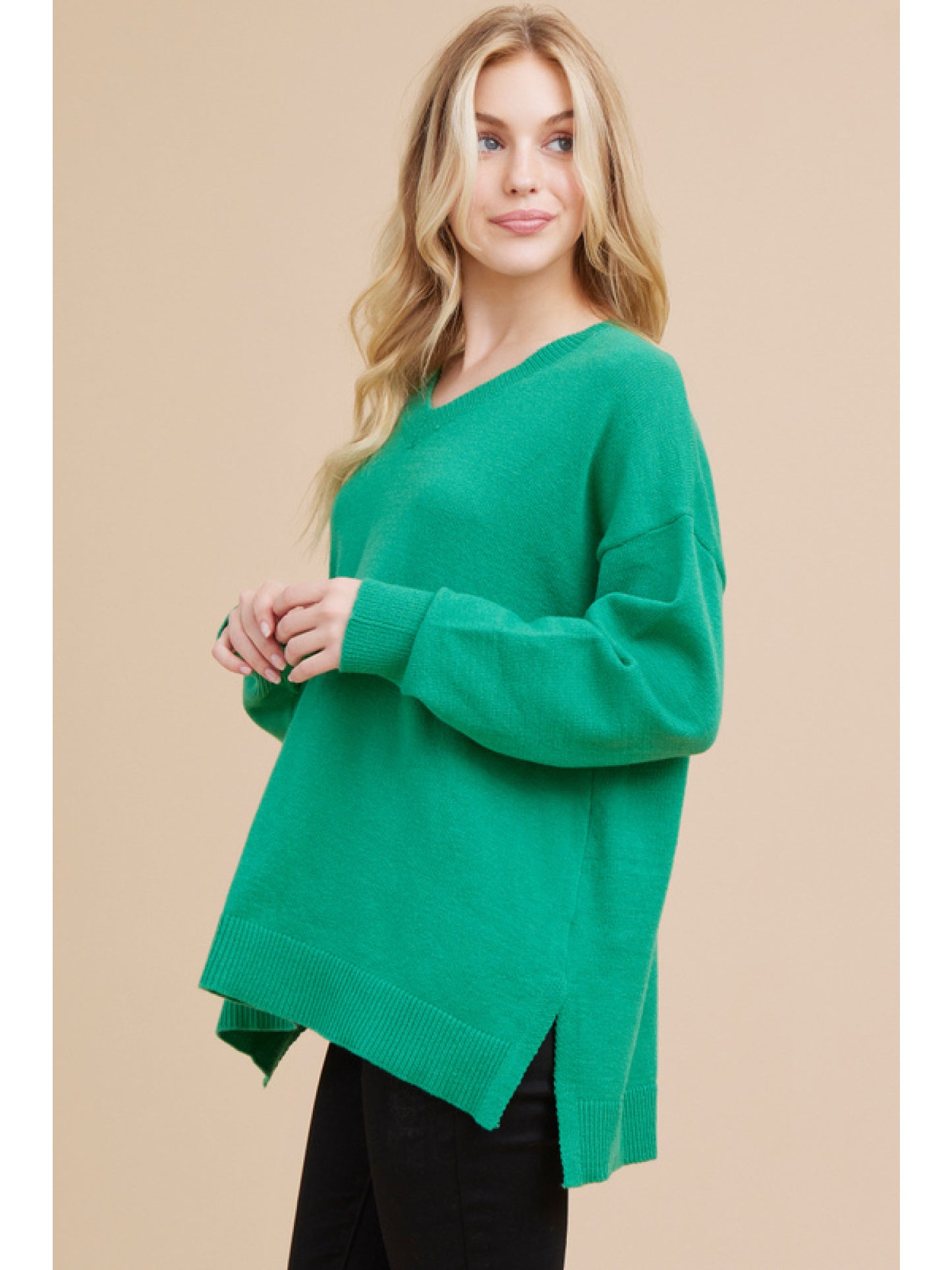 Green Solid Knit Sweater