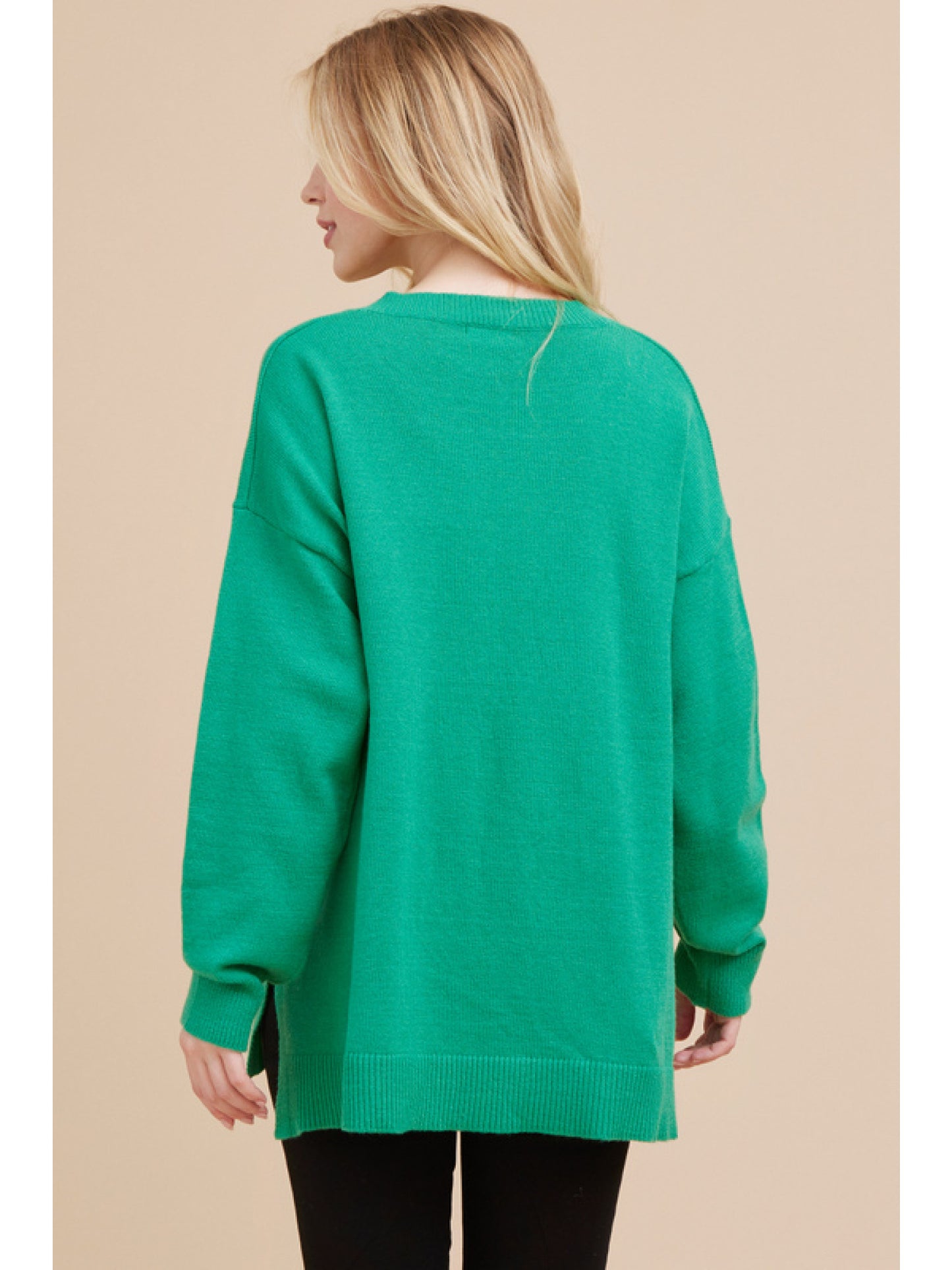 Green Solid Knit Sweater