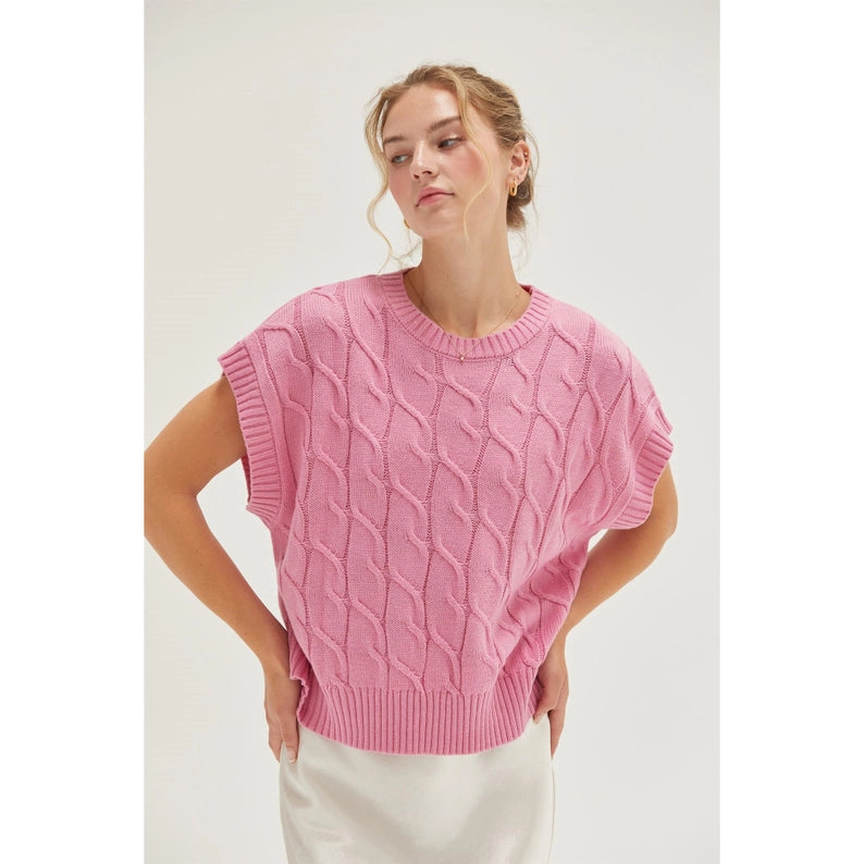 Rose Pink Cable Knit Vest