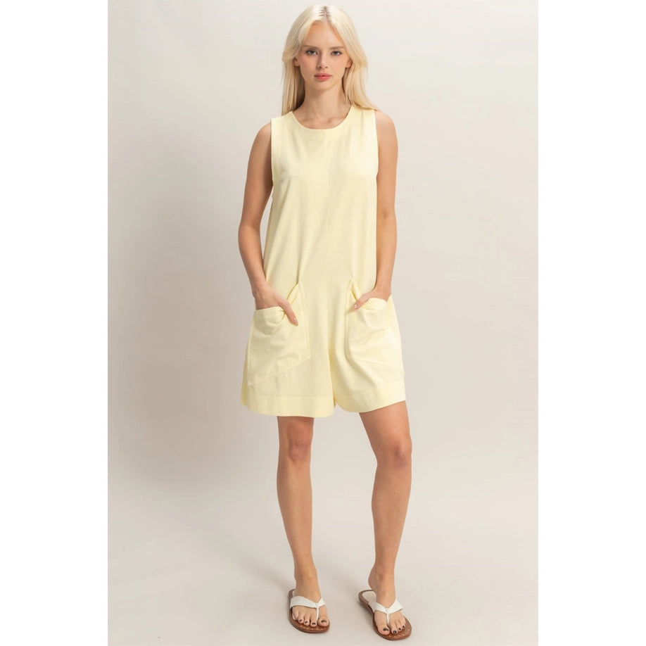 Pocket Detail Sleeveless Romper (Pale Yellow)