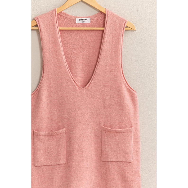 Knit Pocket Pinafore Mini Dress