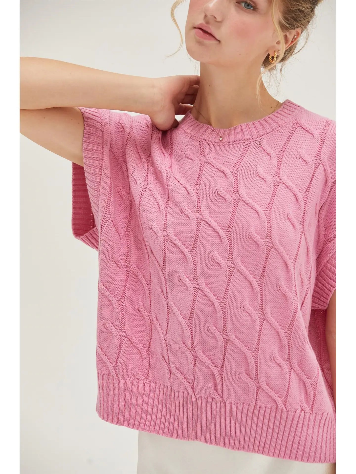 Rose Pink Cable Knit Vest