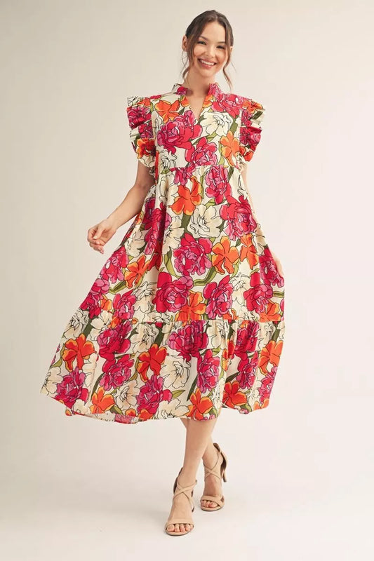 Ruffled Floral Midi Dress