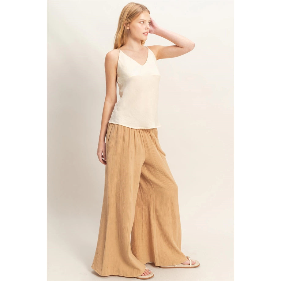Smocked Waist Wide-Leg Gauze Pants