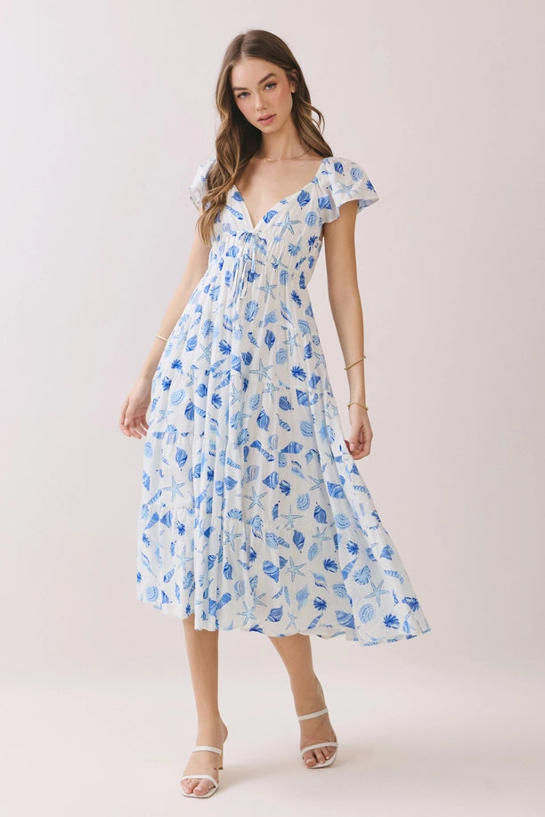 Shell Flutter Sleeve Midi Dress