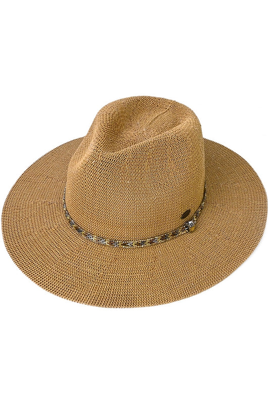 C.C Rhinestone Bugle Bead Trim Panama Hat