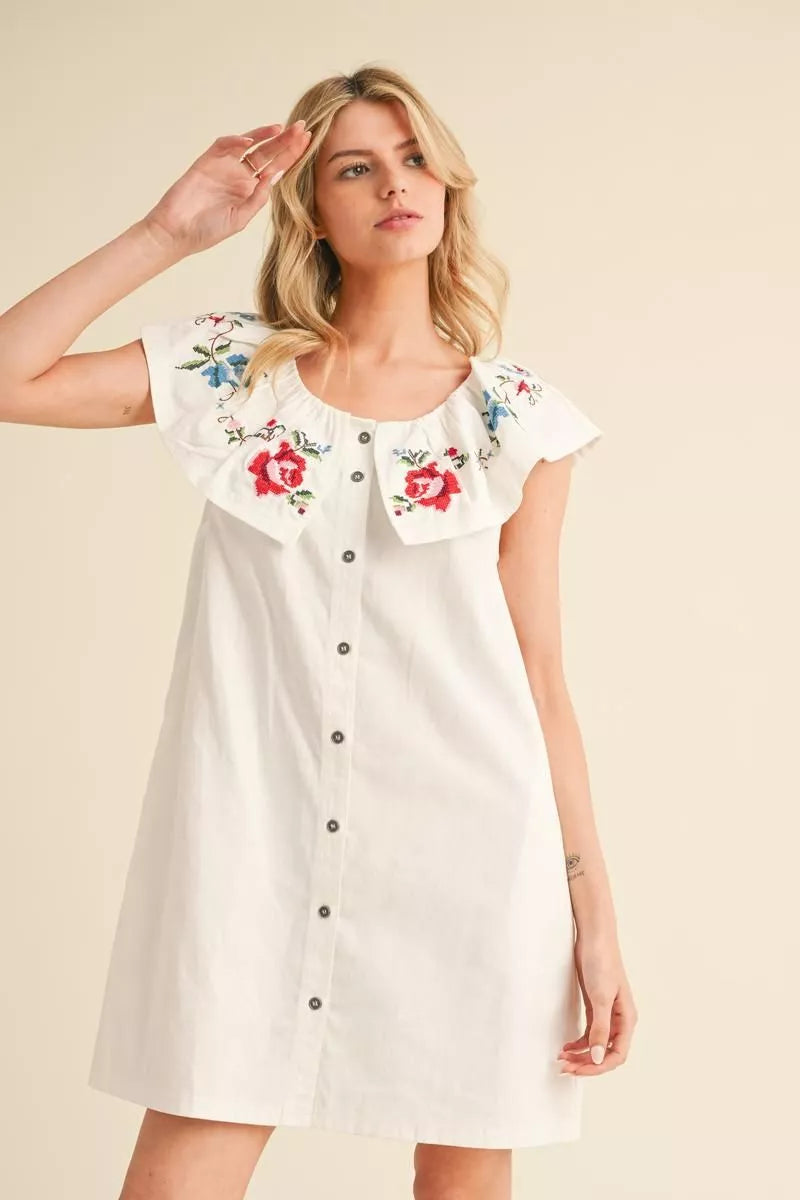 Embroided White Dress