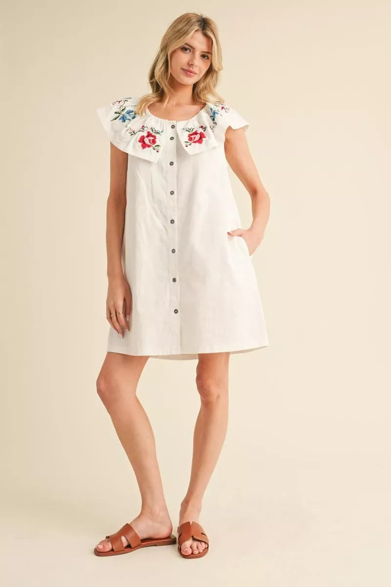 Embroided White Dress