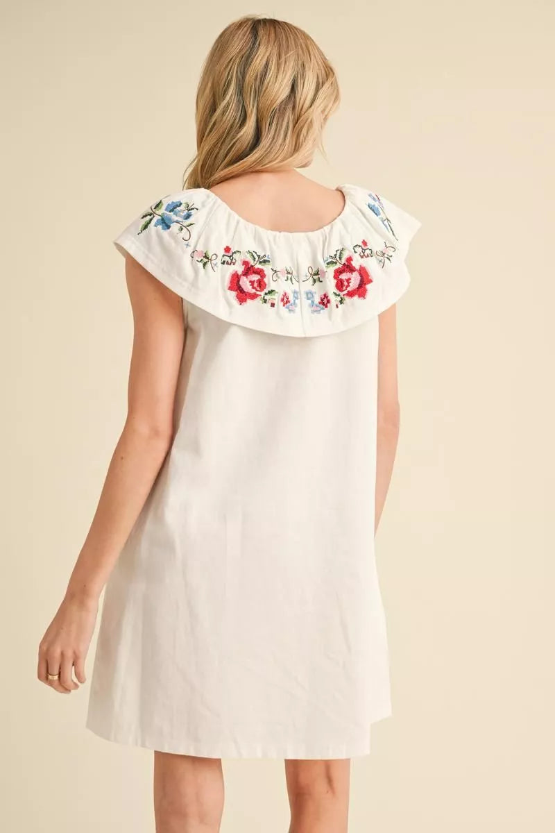 Embroided White Dress