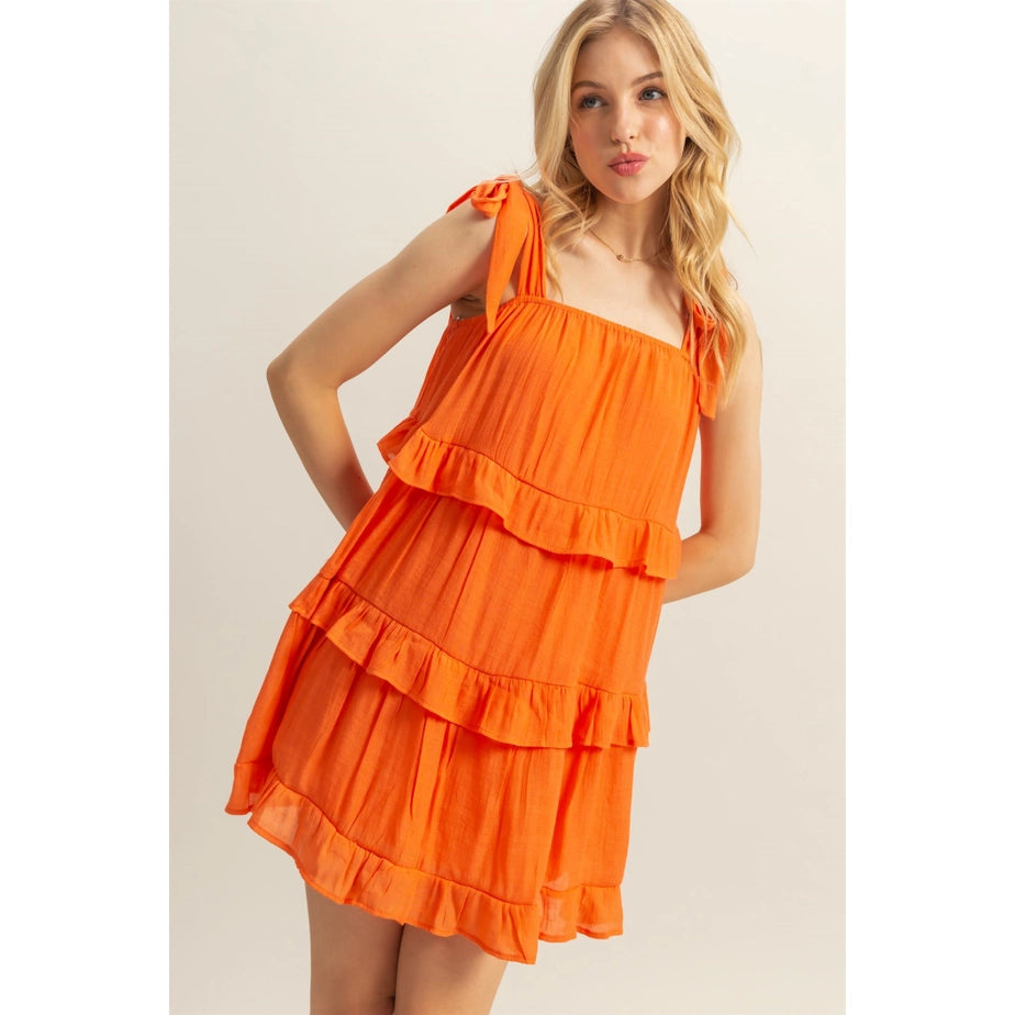 Self Tie Ruffle Tiered Mini Dress