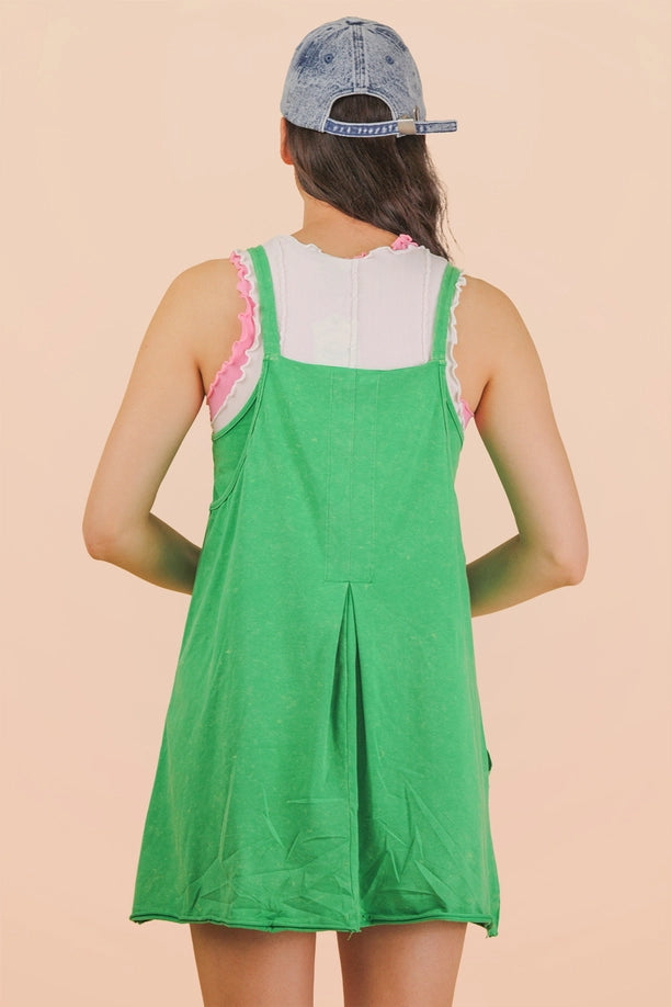 Mineral Washed Knit Mini Dress with Shorts ( Green )
