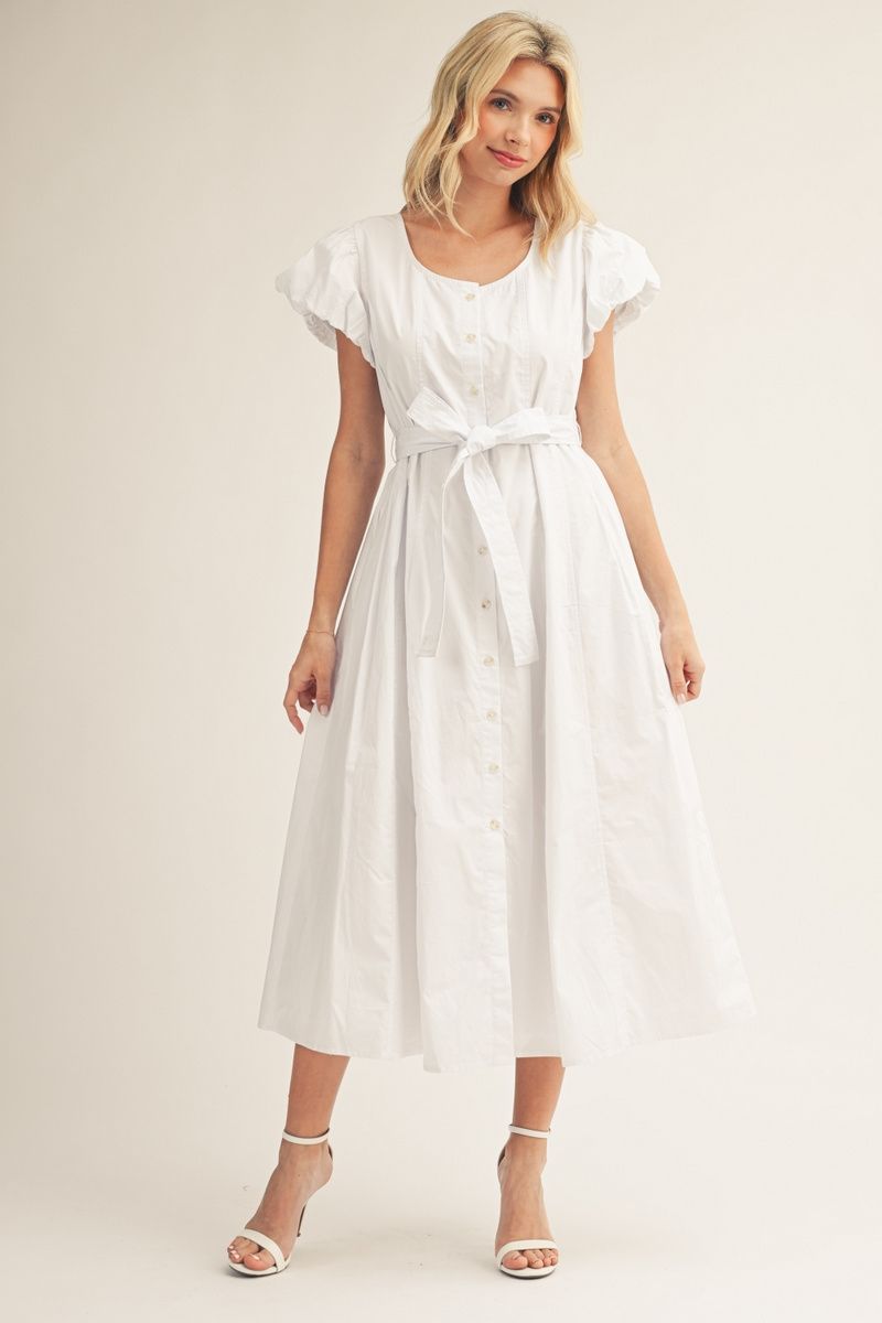 White Button-Up Midi Dress
