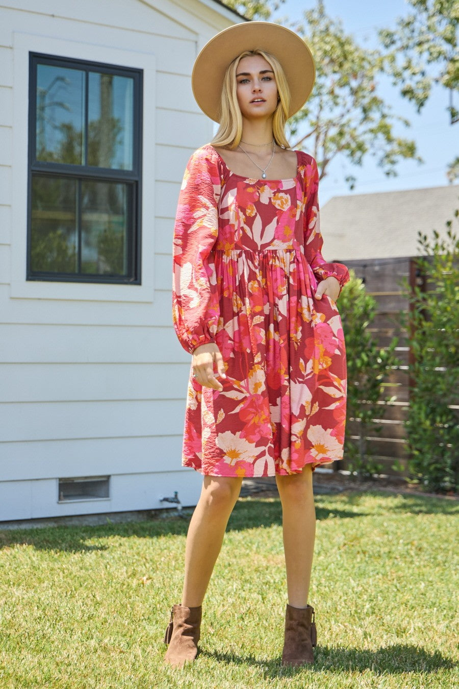 Floral Square Neckline Dress
