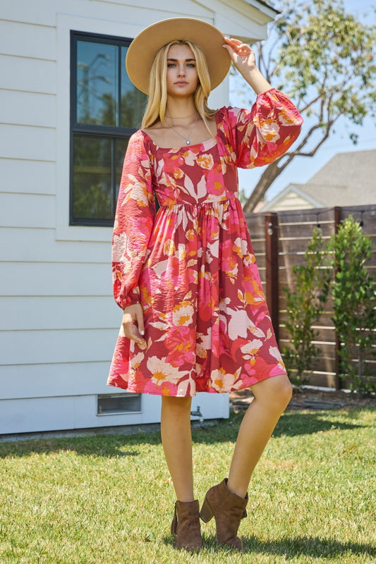 Floral Square Neckline Dress