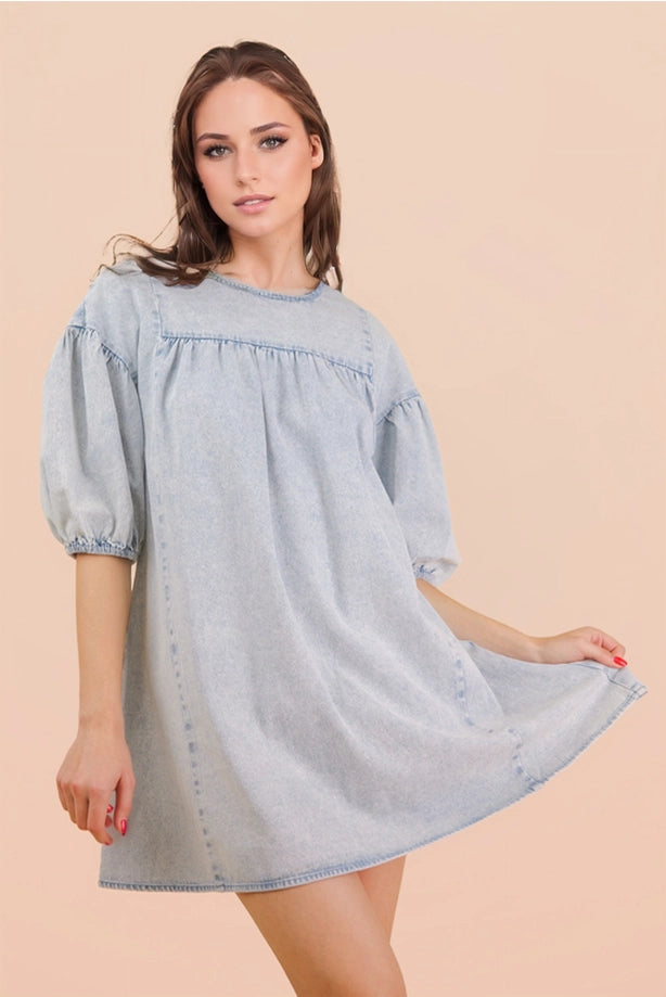 Washed Denim Casual Mini Dress