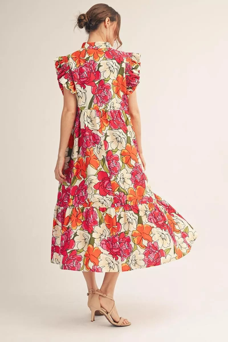 Ruffled Floral Midi Dress