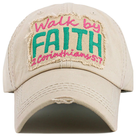 Walk By Faith Washed Vintage Baseball Cap