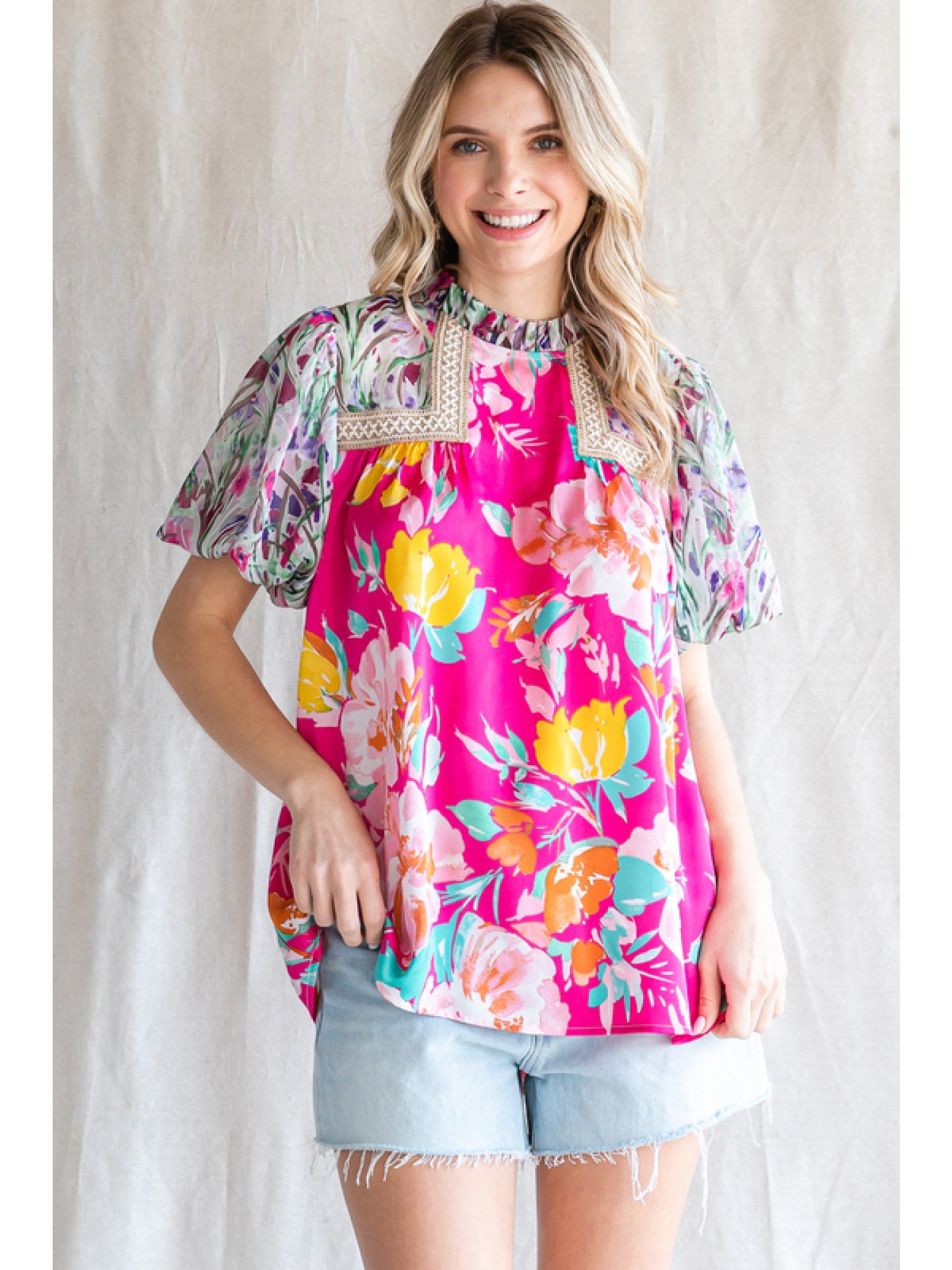 Floral Short Puffed Sleeve