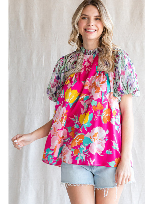 Floral Short Puffed Sleeve