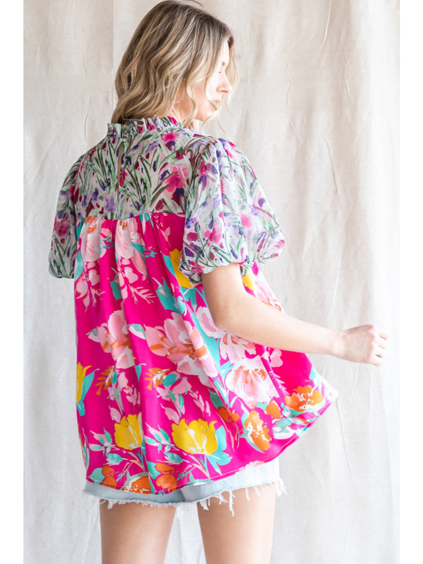 Floral Short Puffed Sleeve