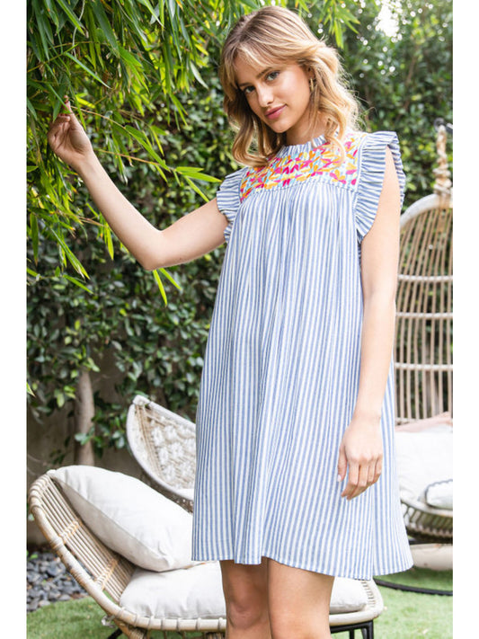 Embroidered Striped Dress