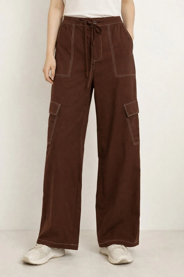 Linen Wide Leg Cargo Pants