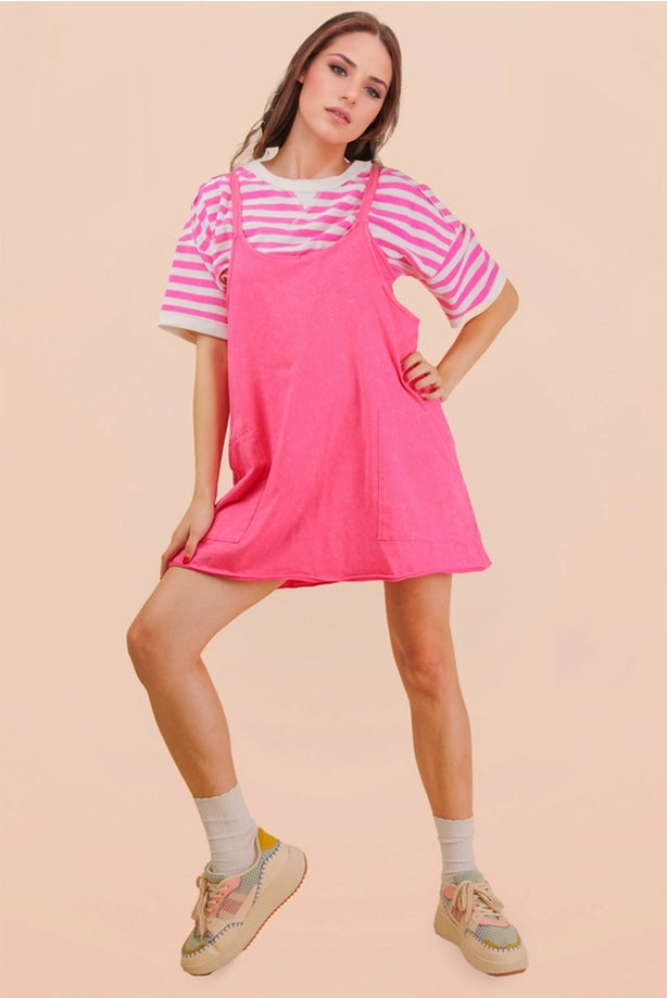 Mineral Washed Knit Mini Dress with Shorts ( Pink)