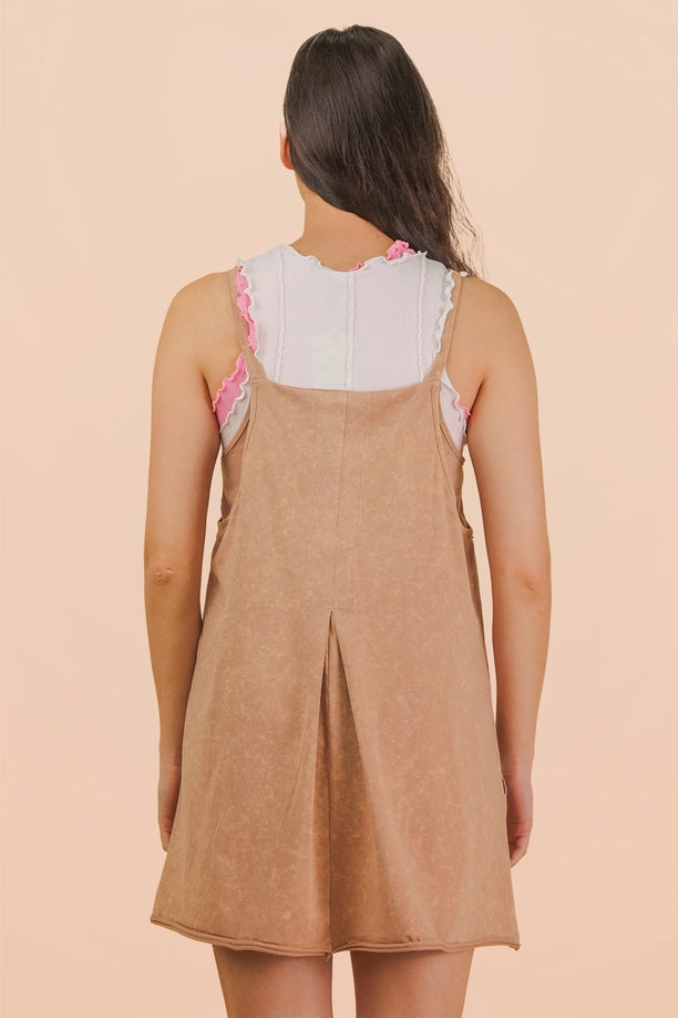 Mineral Washed Knit Mini Dress with Shorts ( Taupe)