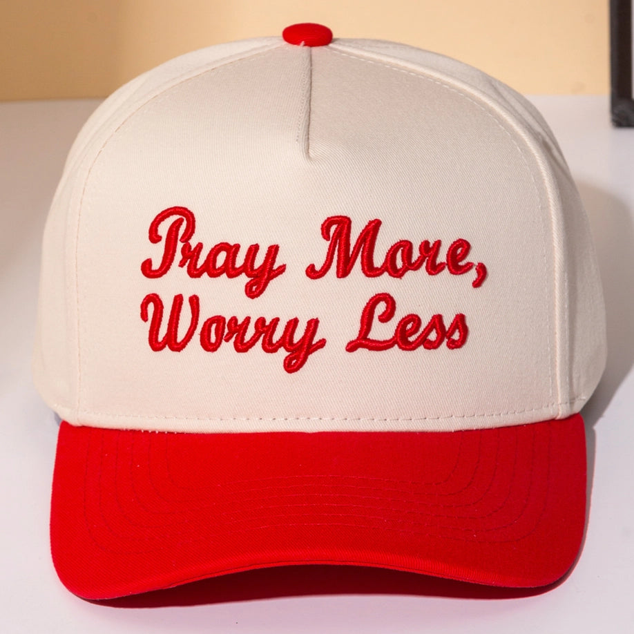 Pray More, Worry Less Embroidered Letter Two Tone Cap