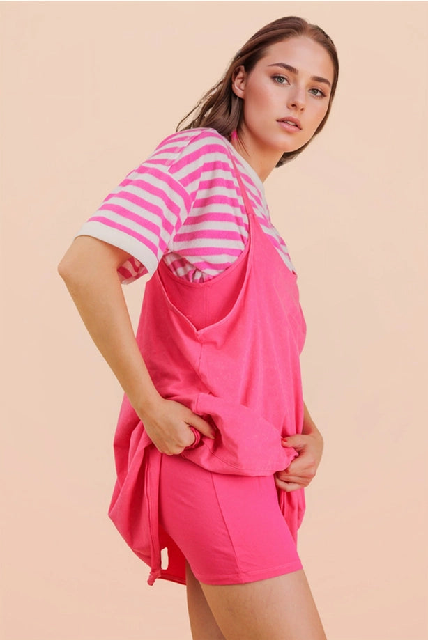 Mineral Washed Knit Mini Dress with Shorts ( Pink)