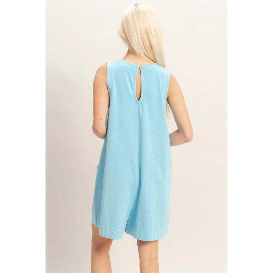 Pocket Detail Sleeveless Romper (Blue)