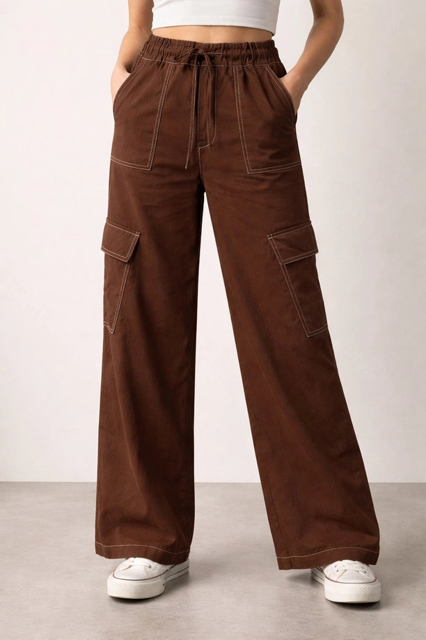 Linen Wide Leg Cargo Pants