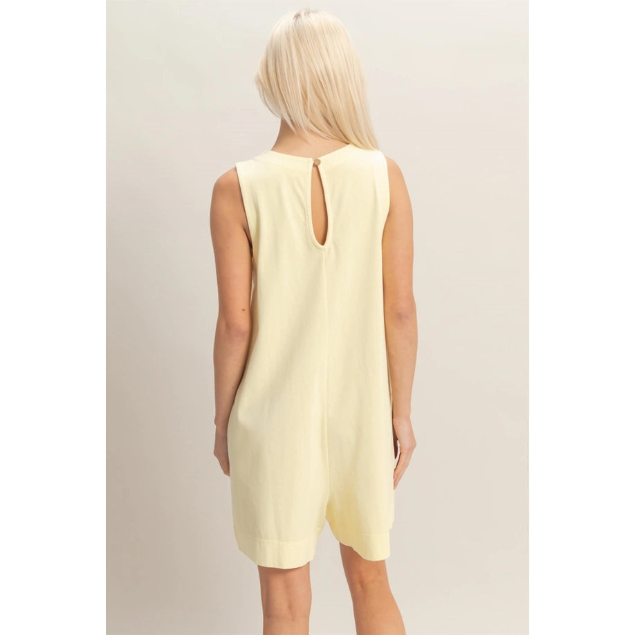Pocket Detail Sleeveless Romper (Pale Yellow)
