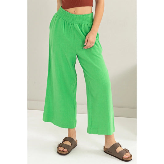 Green Linen Wide Leg Pants