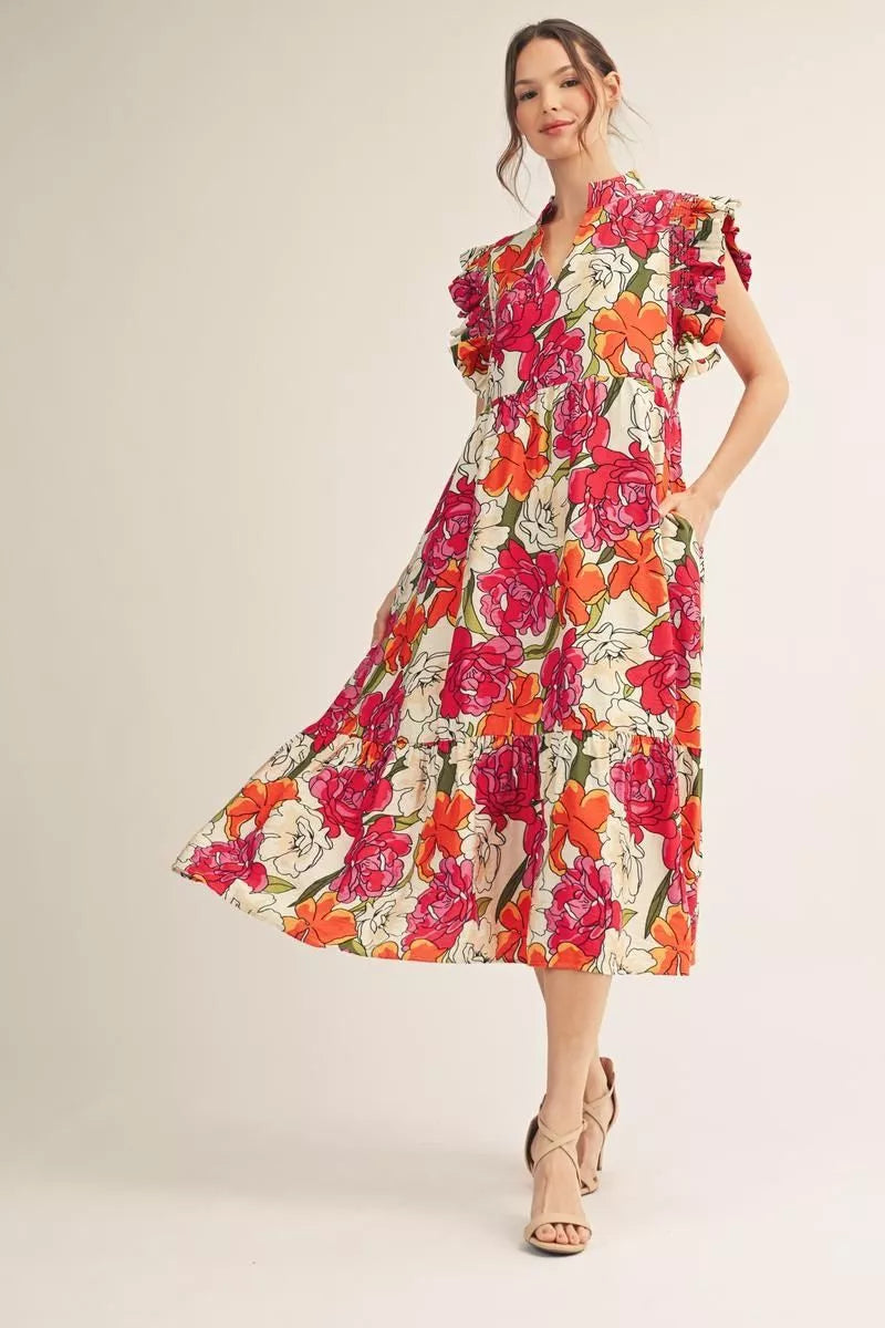 Ruffled Floral Midi Dress