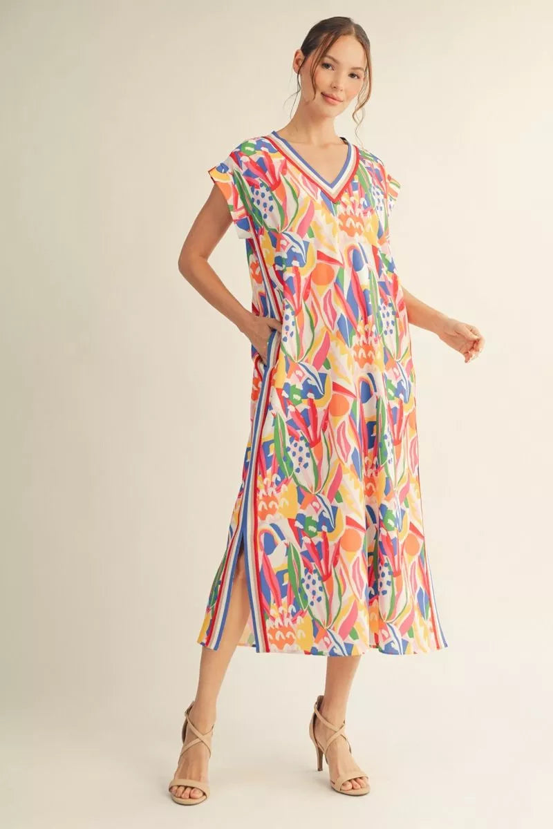 Drop Shoulder Geo Print Midi