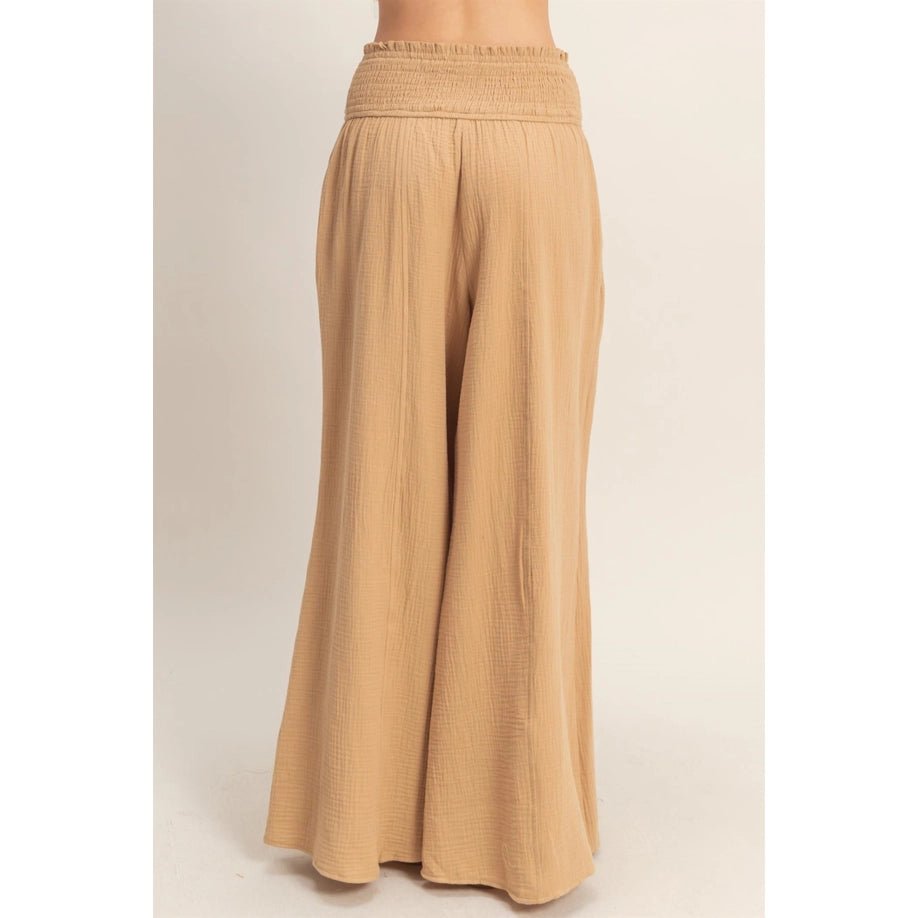 Smocked Waist Wide-Leg Gauze Pants
