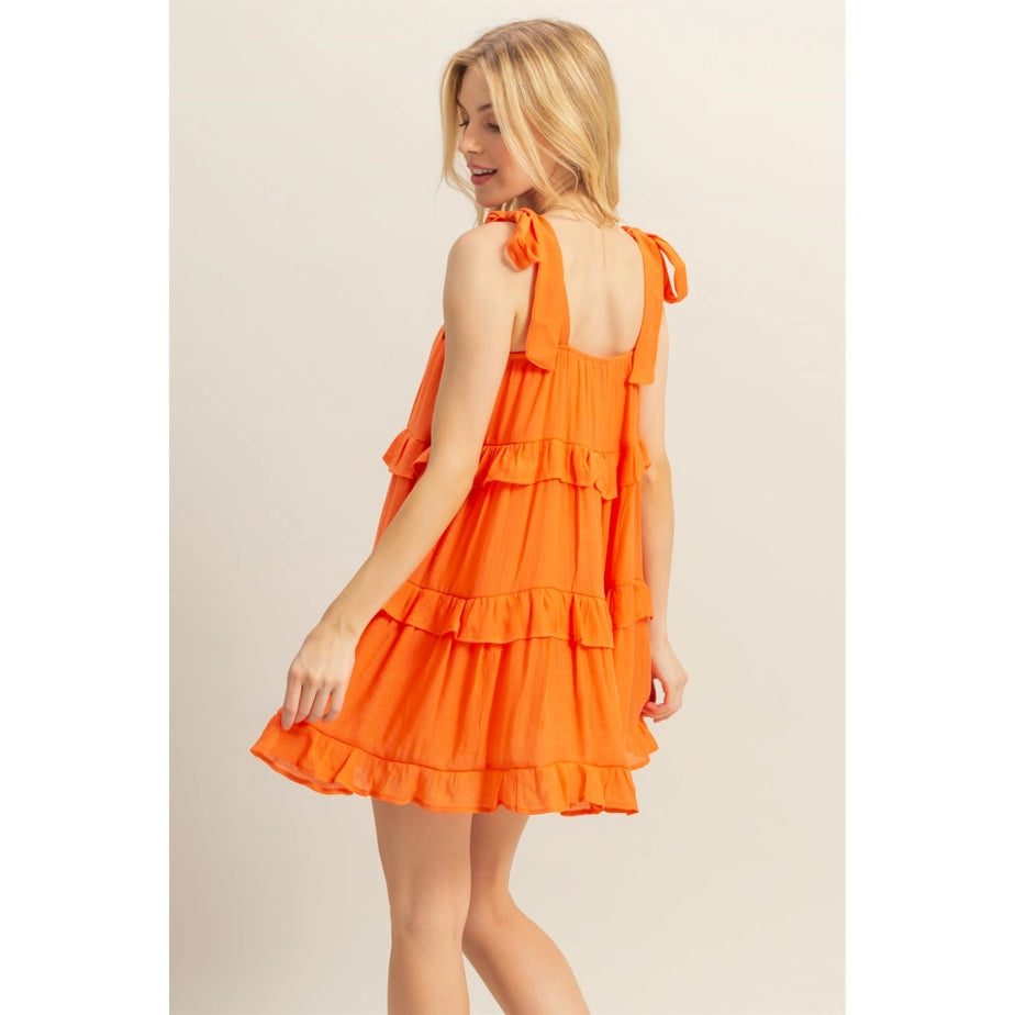 Self Tie Ruffle Tiered Mini Dress