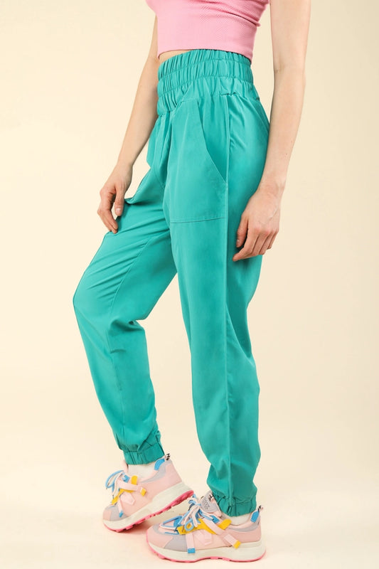 High Waisted Cargo Active Joggers w/ Pockets (Jade)