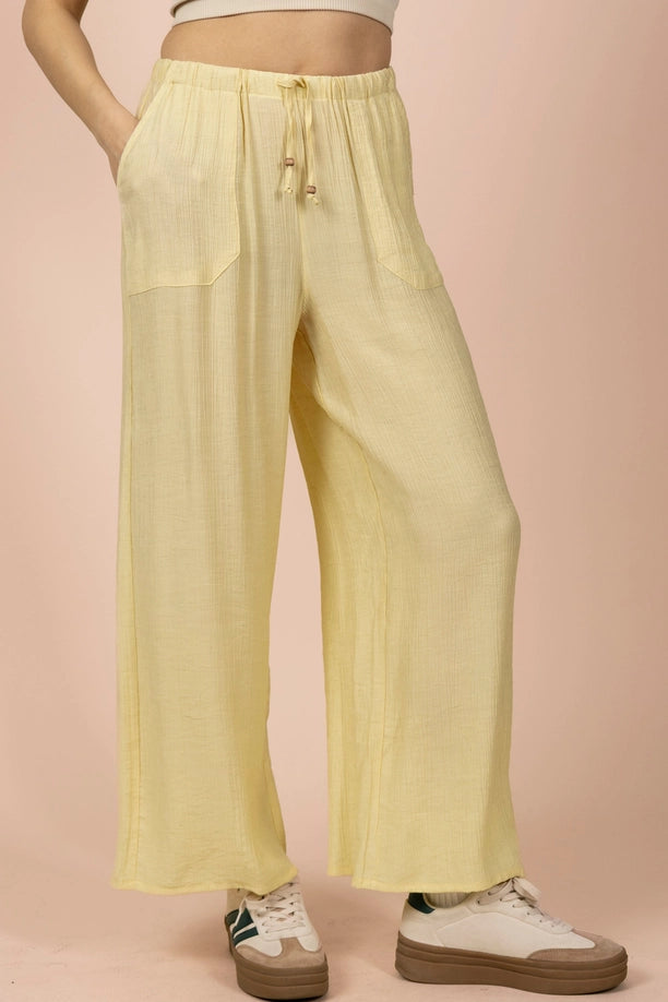 Butter Yellow Wide Leg Woven Pants