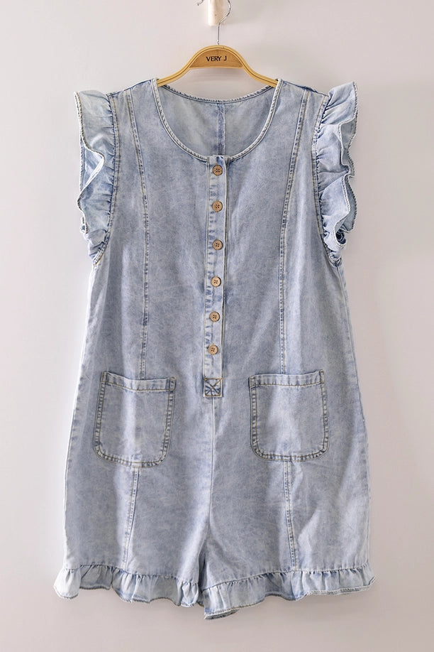 Sweet Ruffle Denim Romper