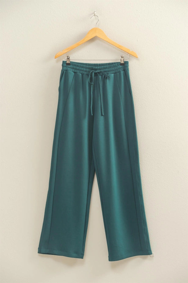 Double Knit High-Waist Wide-Leg Drawstring Sweatpants