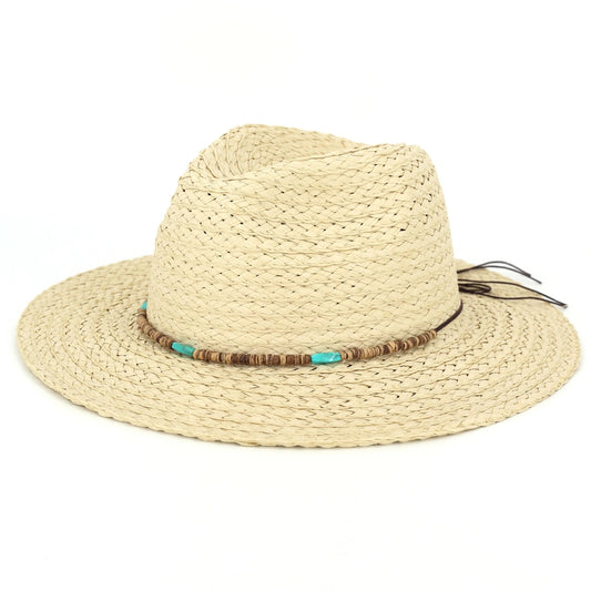 Boho Stone Band Straw Fedora Sun Hat