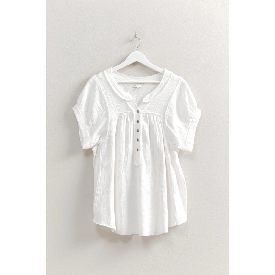 Double Gauze Short Sleeve Relaxed Fit Top