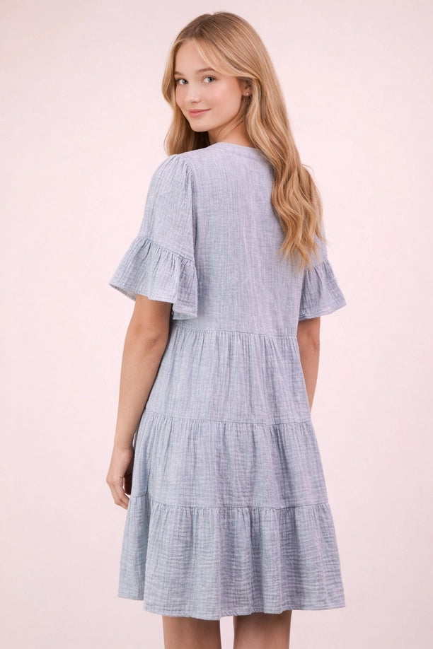 Gauze Baby Bell Dress (Denim)