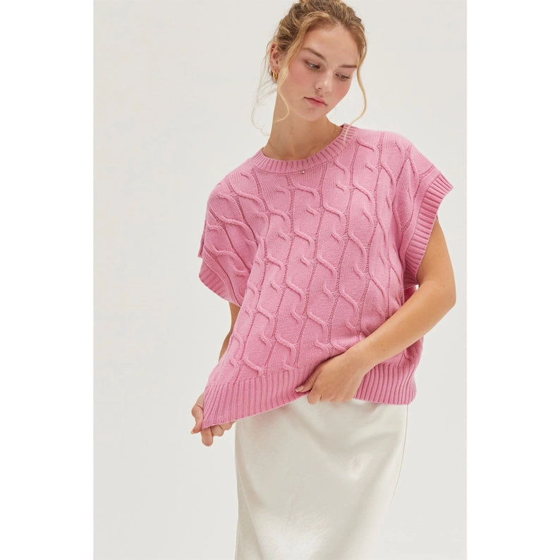 Rose Pink Cable Knit Vest