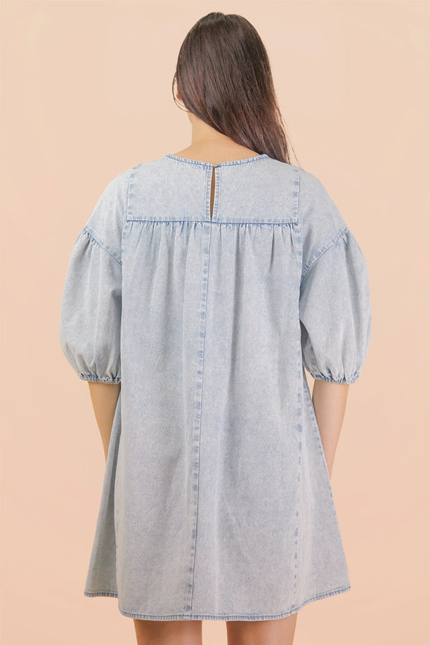Washed Denim Casual Mini Dress