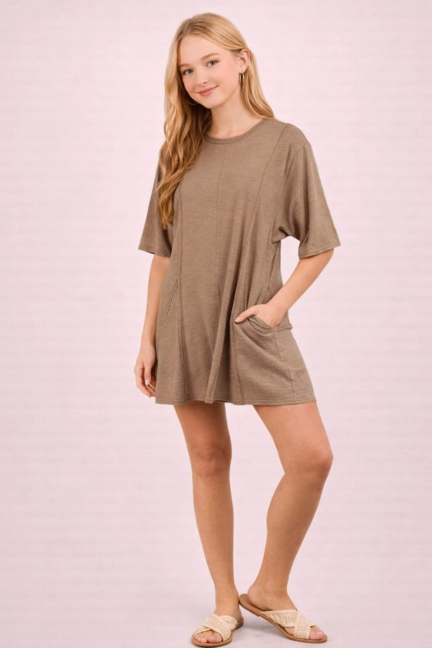 Mineral Washed Oversized Knit Comfy Romper (Brown)