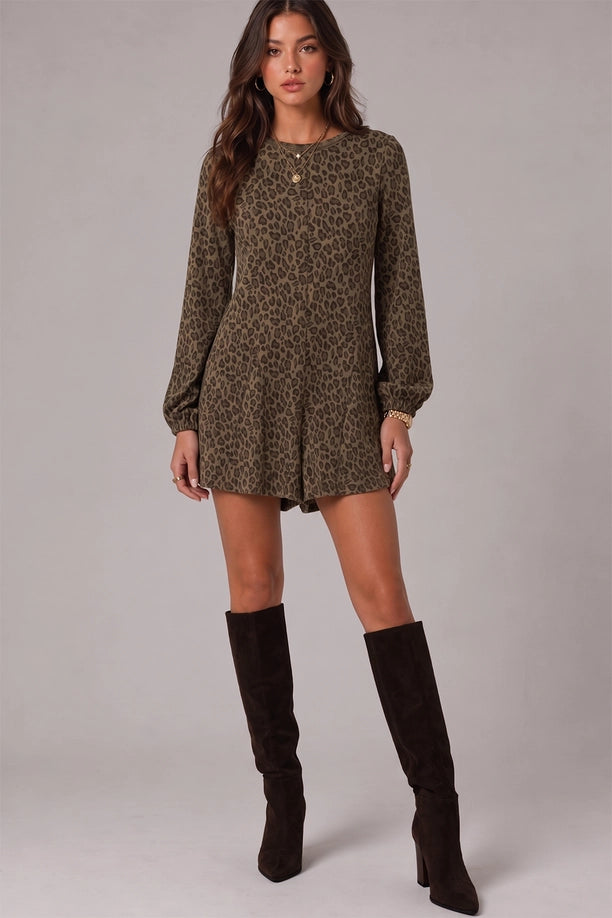 Leopard Print Long Sleeve Romper