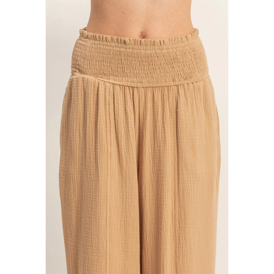 Smocked Waist Wide-Leg Gauze Pants